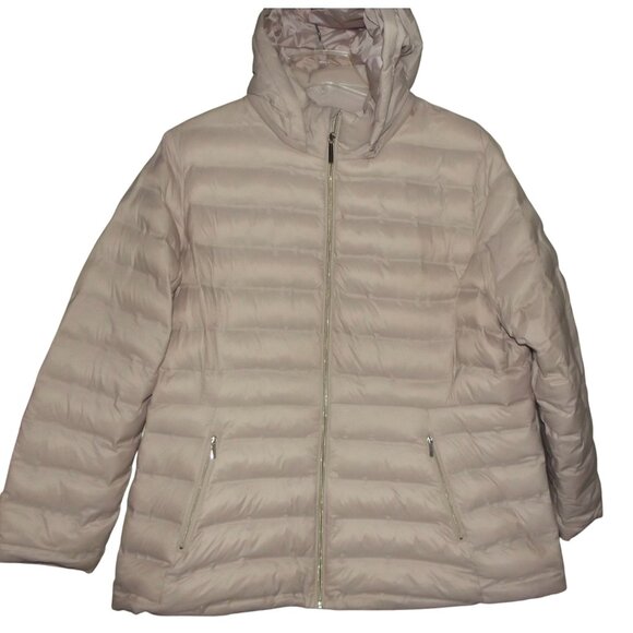 Time and Tru Puffer Jacket Womens 1X 16W 18W Solid Light Pink Zip Coat rem.hood - Picture 2 of 15